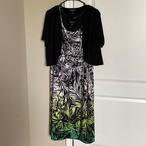 Dress black and white with jacket with color on bottom